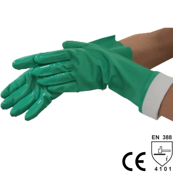 Nmsafety Green Nitrilo En374 Luva de segurança industrial química